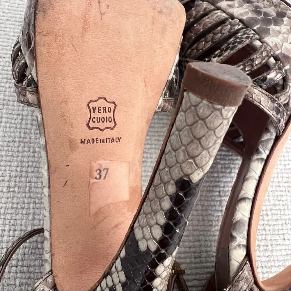 LAURENCE DECADE Paris Snakeskin Leather Platform Ankle Strap Heels Size 37